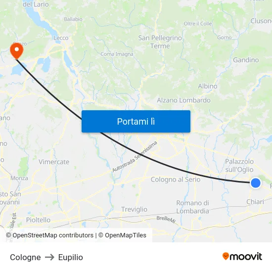 Cologne to Eupilio map