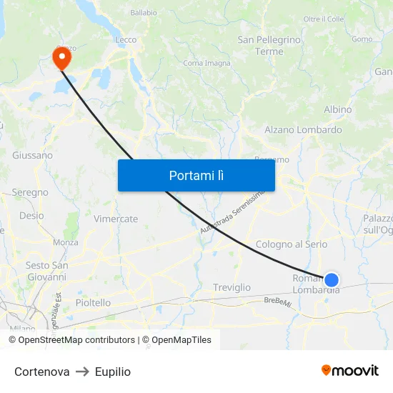 Cortenova to Eupilio map