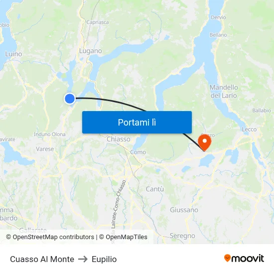 Cuasso Al Monte to Eupilio map