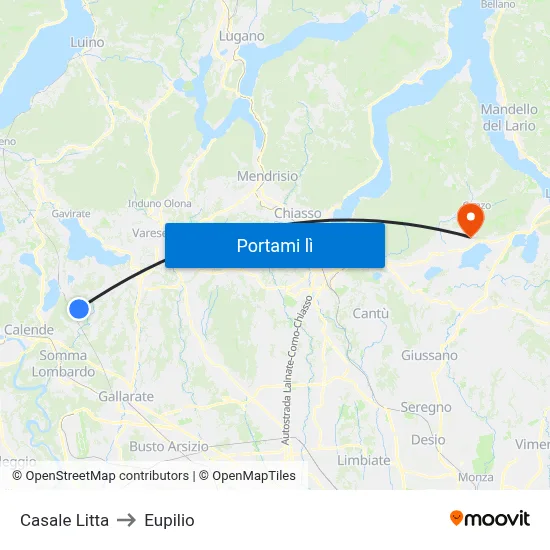 Casale Litta to Eupilio map