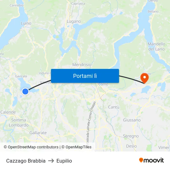 Cazzago Brabbia to Eupilio map