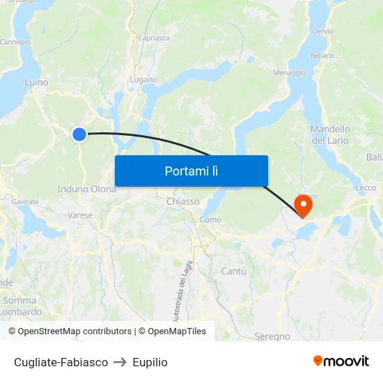 Cugliate-Fabiasco to Eupilio map