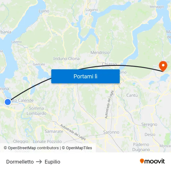 Dormelletto to Eupilio map