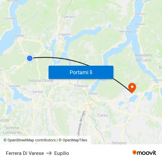 Ferrera Di Varese to Eupilio map