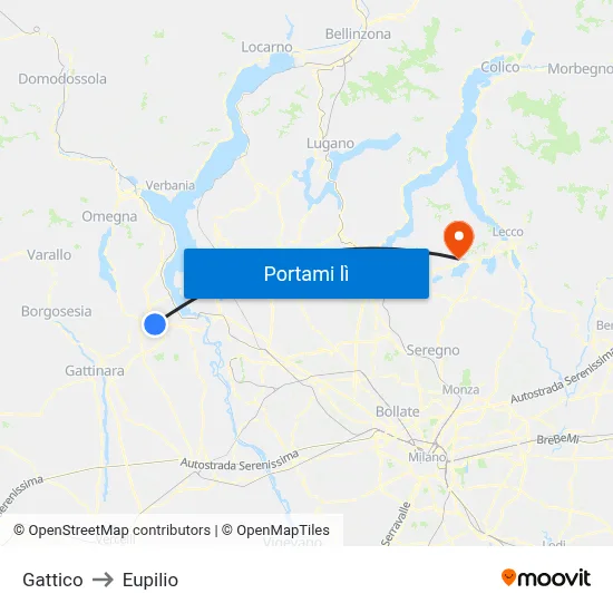 Gattico to Eupilio map