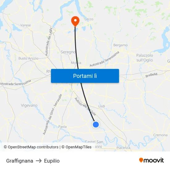 Graffignana to Eupilio map