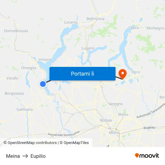Meina to Eupilio map