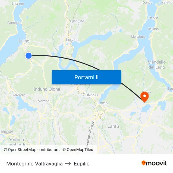 Montegrino Valtravaglia to Eupilio map