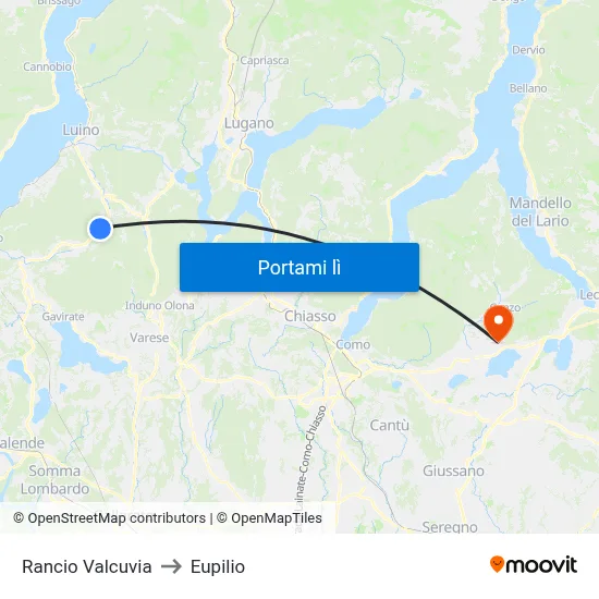 Rancio Valcuvia to Eupilio map