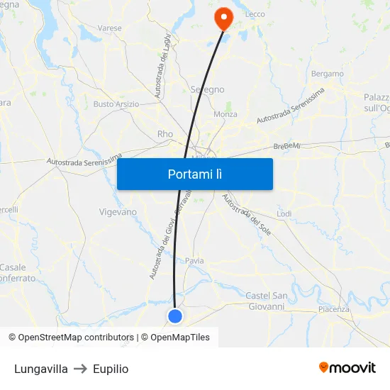 Lungavilla to Eupilio map