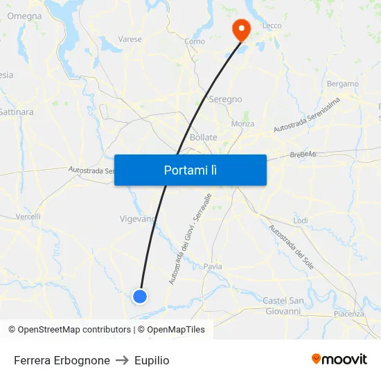 Ferrera Erbognone to Eupilio map