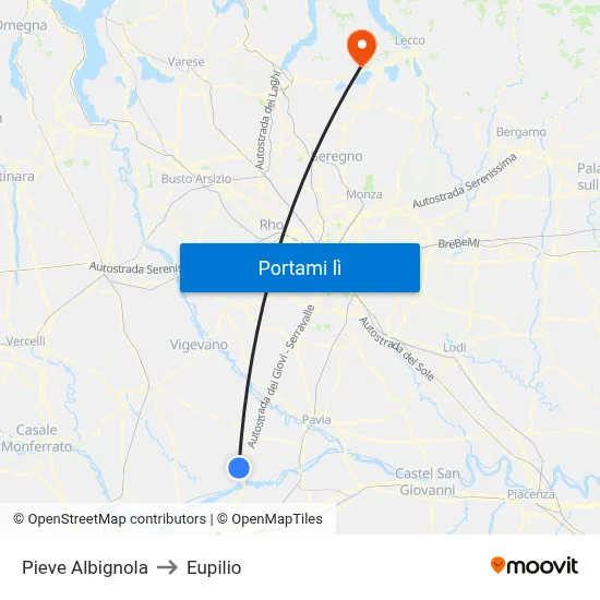 Pieve Albignola to Eupilio map
