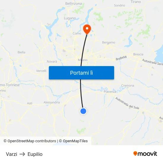 Varzi to Eupilio map