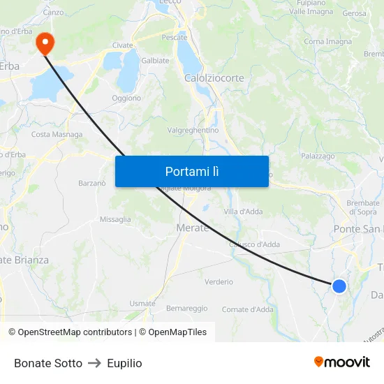 Bonate Sotto to Eupilio map