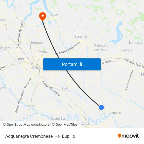 Acquanegra Cremonese to Eupilio map
