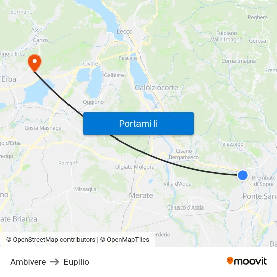 Ambivere to Eupilio map