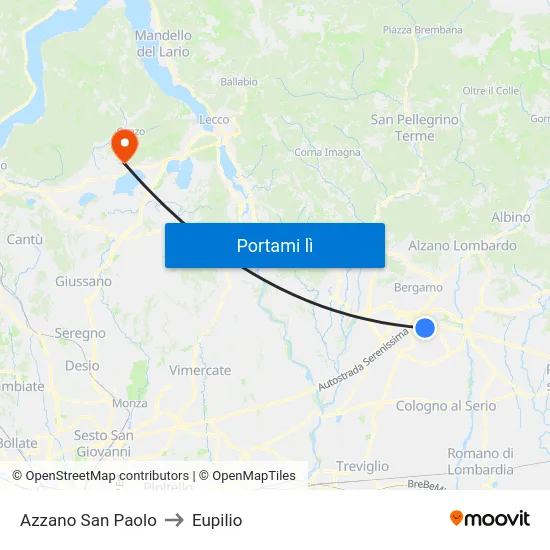 Azzano San Paolo to Eupilio map