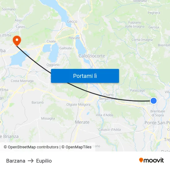 Barzana to Eupilio map