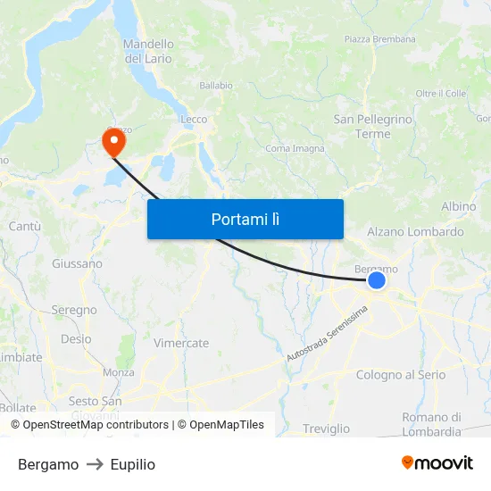 Bergamo to Eupilio map