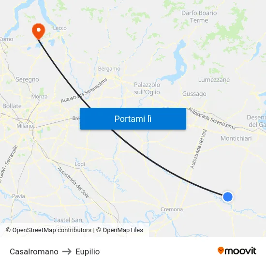 Casalromano to Eupilio map