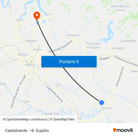 Castelverde to Eupilio map