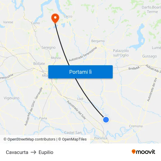 Cavacurta to Eupilio map