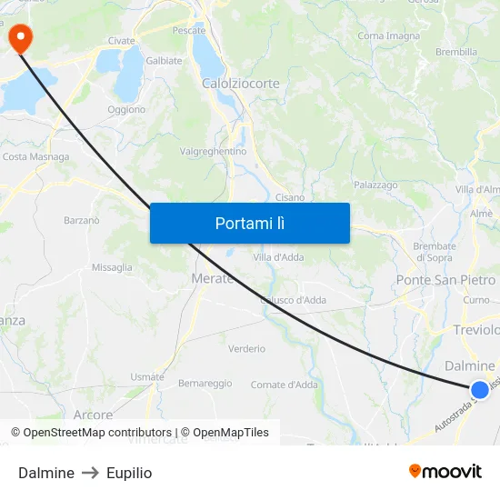 Dalmine to Eupilio map