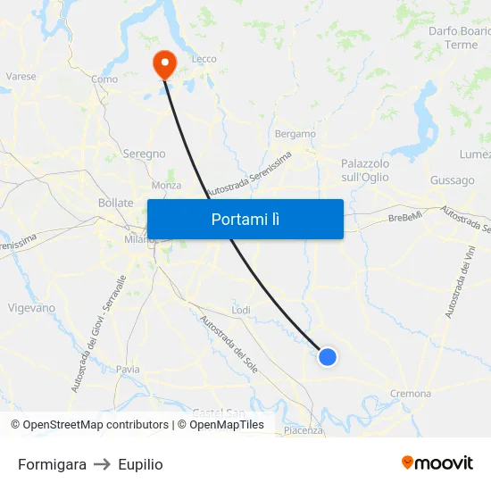 Formigara to Eupilio map