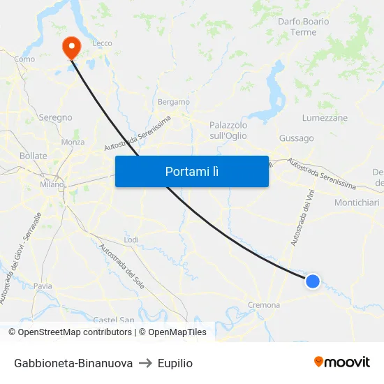 Gabbioneta-Binanuova to Eupilio map
