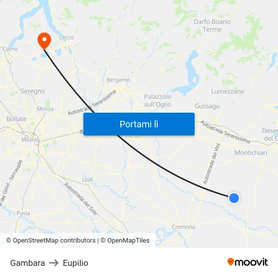 Gambara to Eupilio map