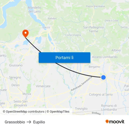Grassobbio to Eupilio map