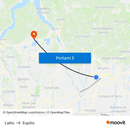 Lallio to Eupilio map