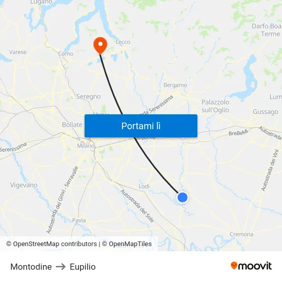 Montodine to Eupilio map