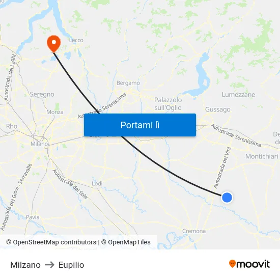 Milzano to Eupilio map
