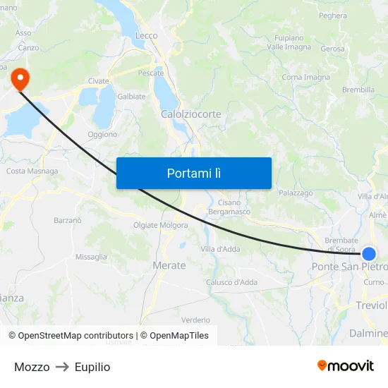 Mozzo to Eupilio map