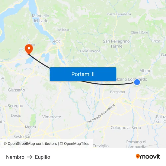 Nembro to Eupilio map