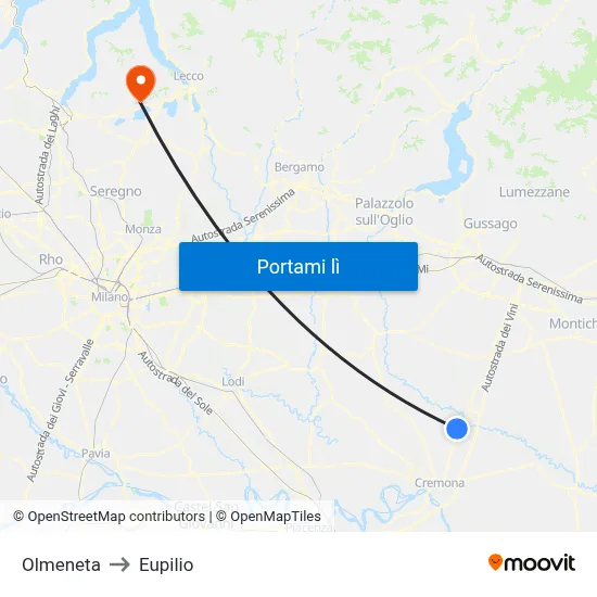Olmeneta to Eupilio map