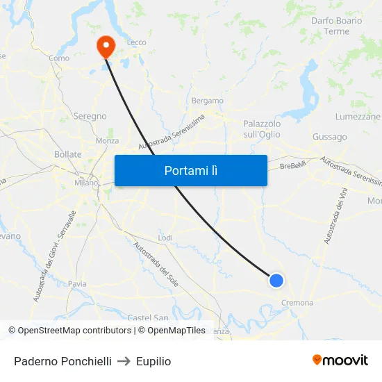 Paderno Ponchielli to Eupilio map