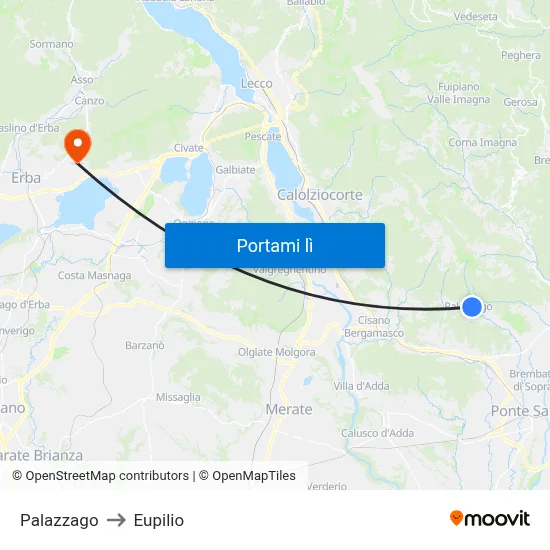 Palazzago to Eupilio map