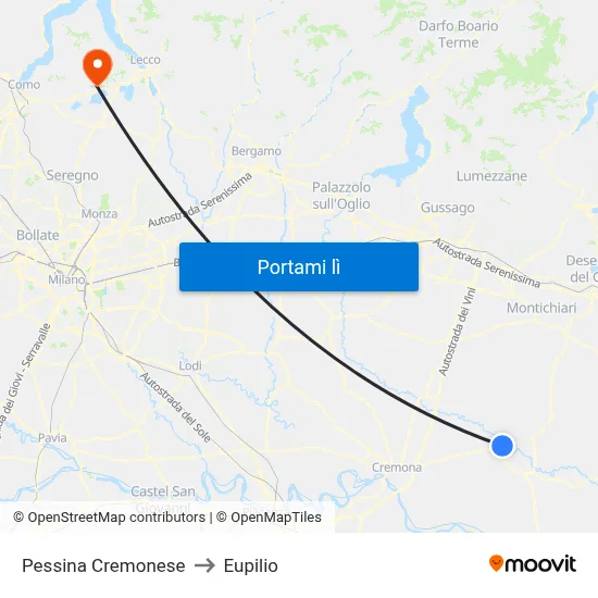 Pessina Cremonese to Eupilio map