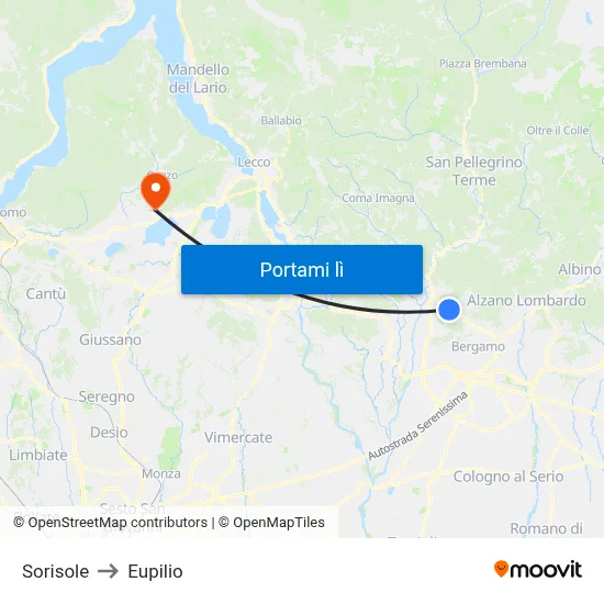 Sorisole to Eupilio map