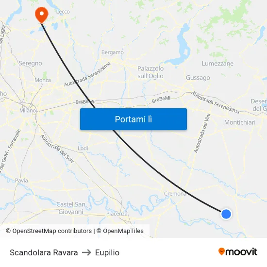 Scandolara Ravara to Eupilio map