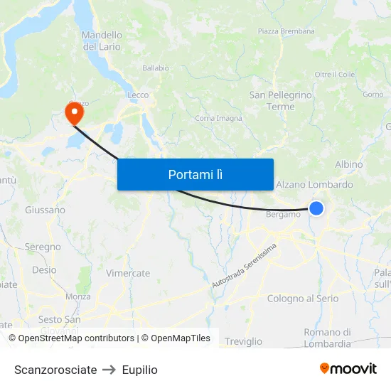 Scanzorosciate to Eupilio map