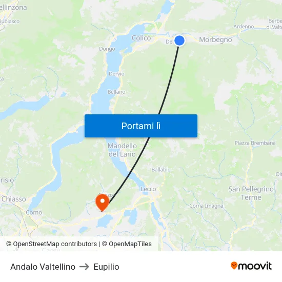 Andalo Valtellino to Eupilio map