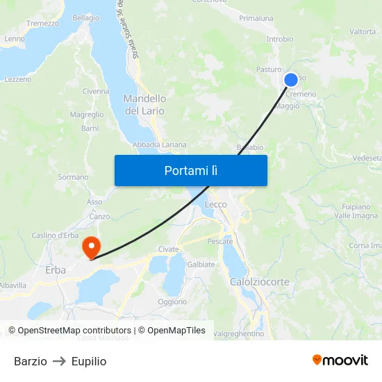 Barzio to Eupilio map