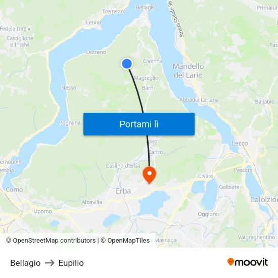 Bellagio to Eupilio map
