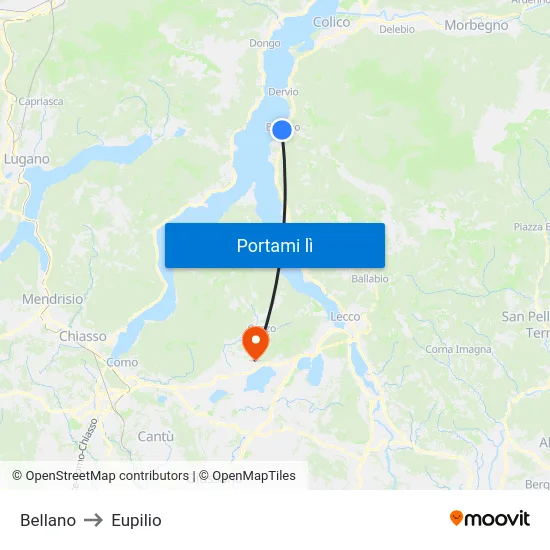 Bellano to Eupilio map