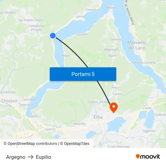 Argegno to Eupilio map