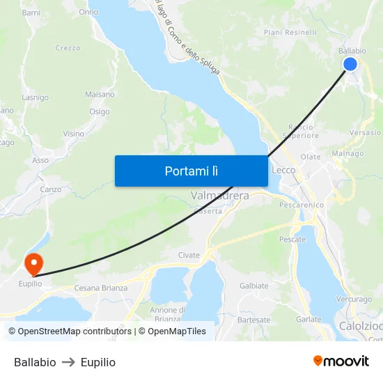 Ballabio to Eupilio map