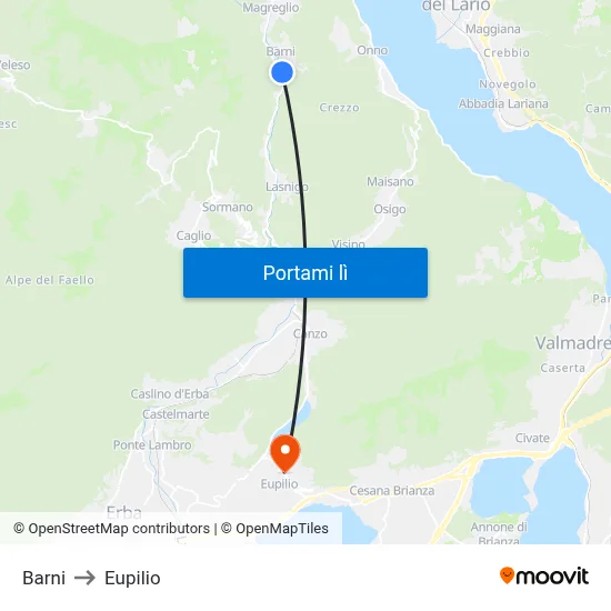 Barni to Eupilio map